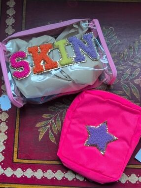 Varsity Pink Clear Cosmetic Bag with Matching Hot Pink Pouch